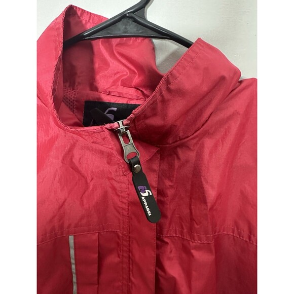 VTG i5 Apparel Red Water Resistant  Zip Windbreaker Rain Jacket Hooded Large - Picture 9 of 10